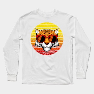 Groovy Stripes: A Retro Tiger Wearing Shades Long Sleeve T-Shirt